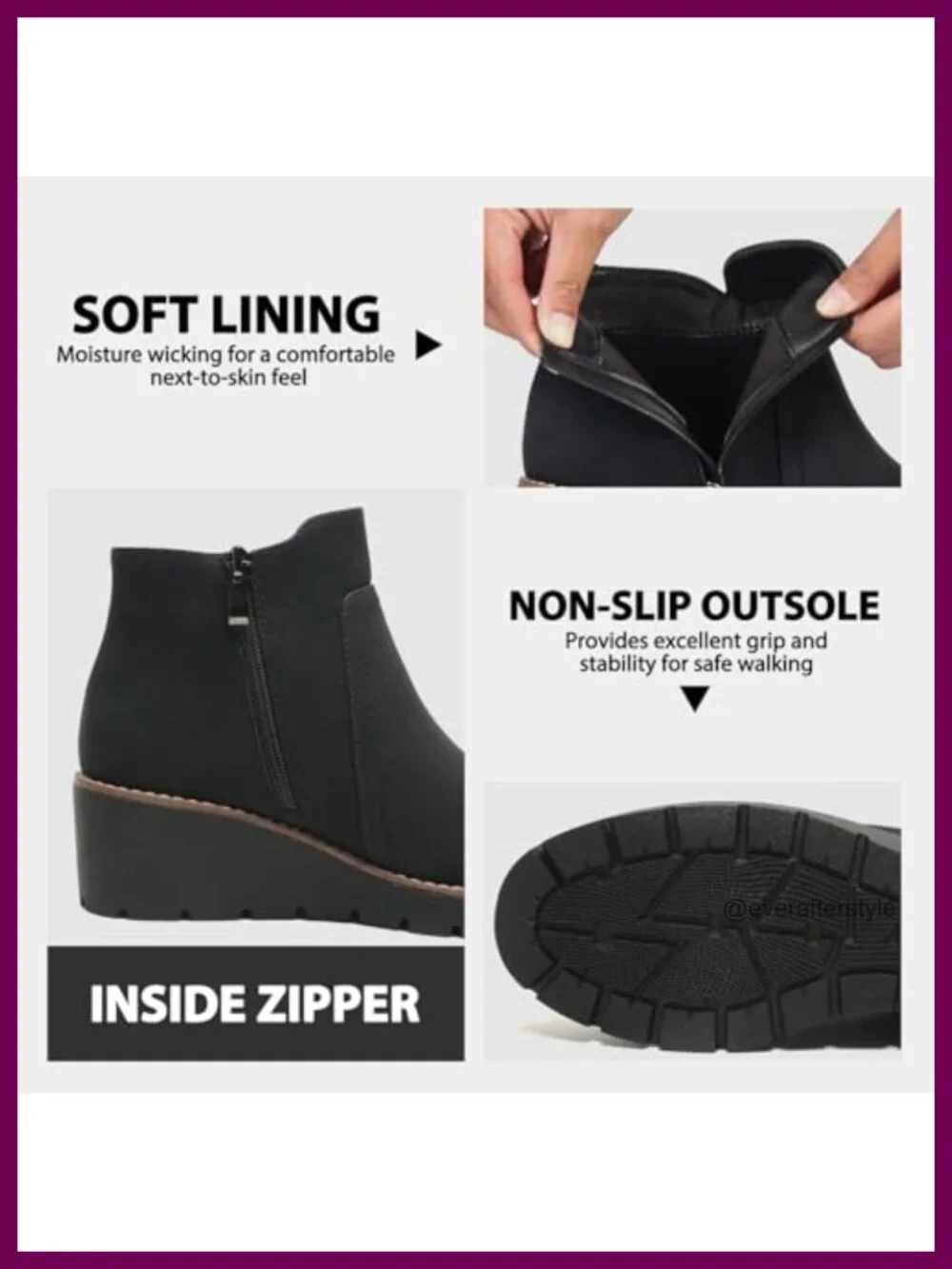Chunky Low Heel Wedge Ankle Boots with Side Zipper Round Toe Fall Booties